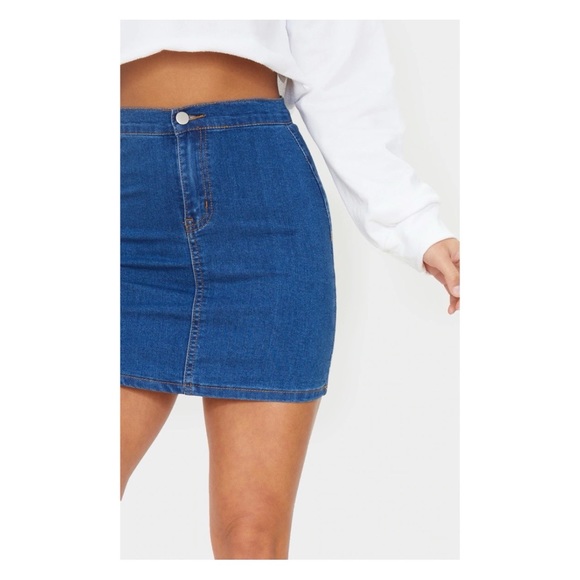 Petite Mid Blue Wash Disco Fit Denim Skirt - Picture 5 of 9